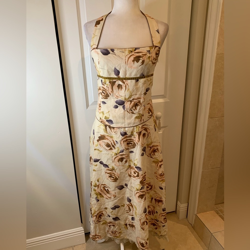 Sara Isabella Linen Halter Open Back Fit & Flare Dress